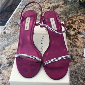 Lord & Taylor Fuchsia Satin with Rhinestones Pumps